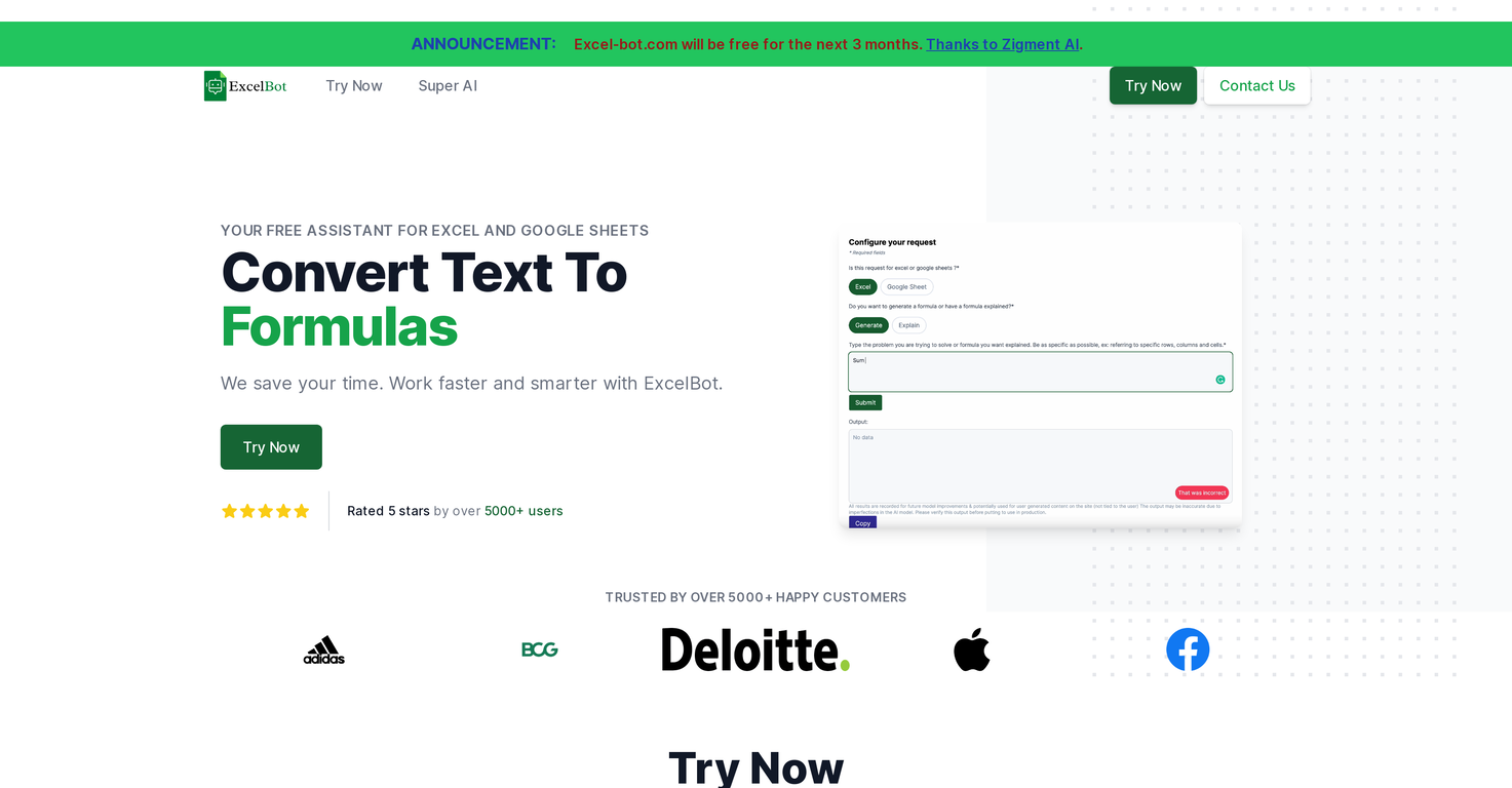 Excel Bot AI assistant screenshot