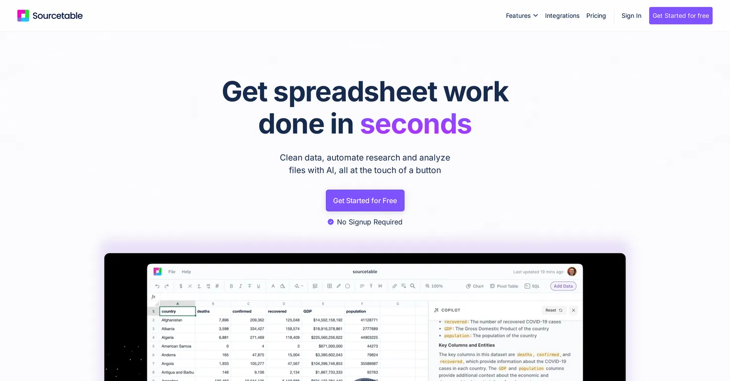 Sourcetable — AI spreadsheet & data analyst screenshot