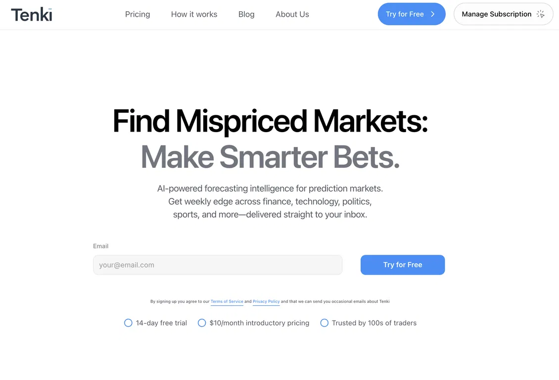Tenki: AI Forecasting for Prediction Markets screenshot
