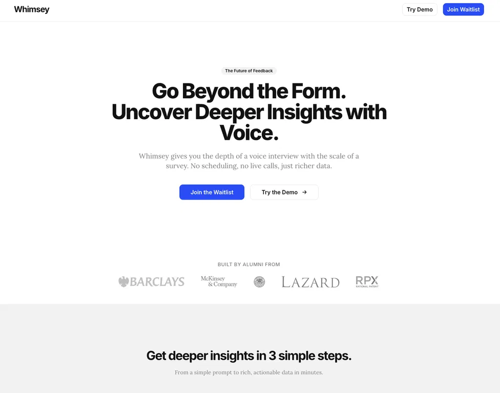 Whimsey: AI powered Voice Surveys screenshot