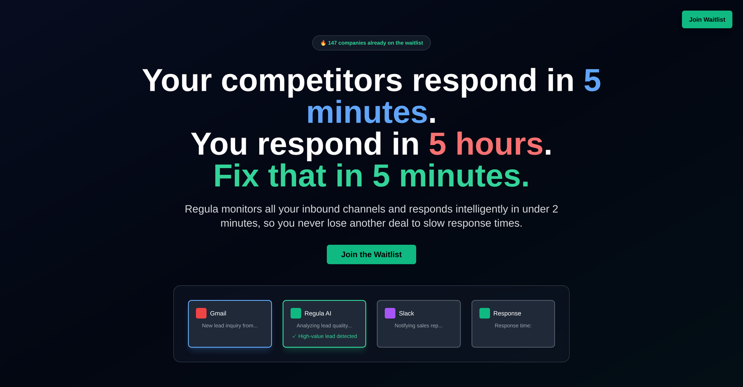 Regula AI Inbound Lead Response Engine screenshot