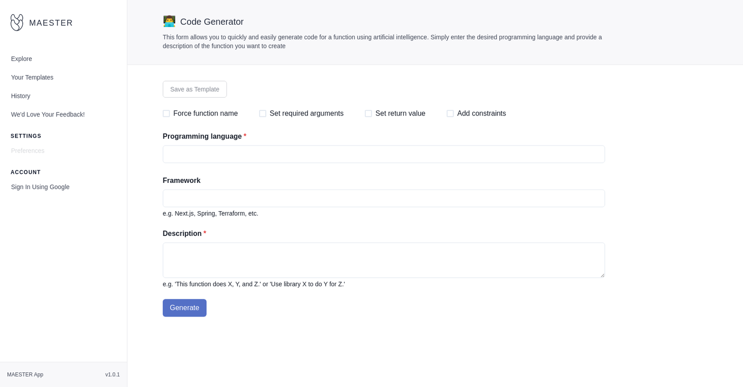 Maester code creator screenshot