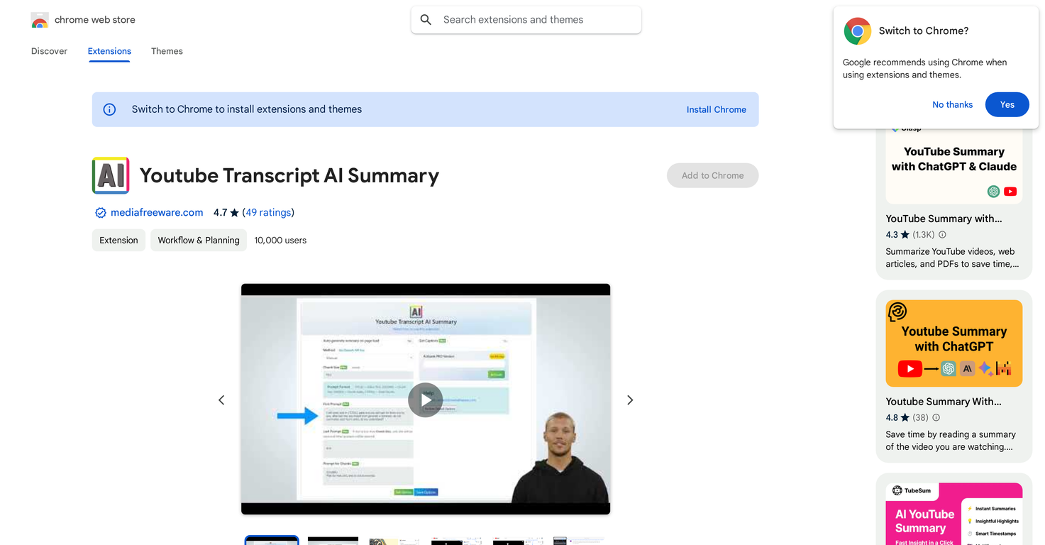 Youtube Transcript AI Summary screenshot