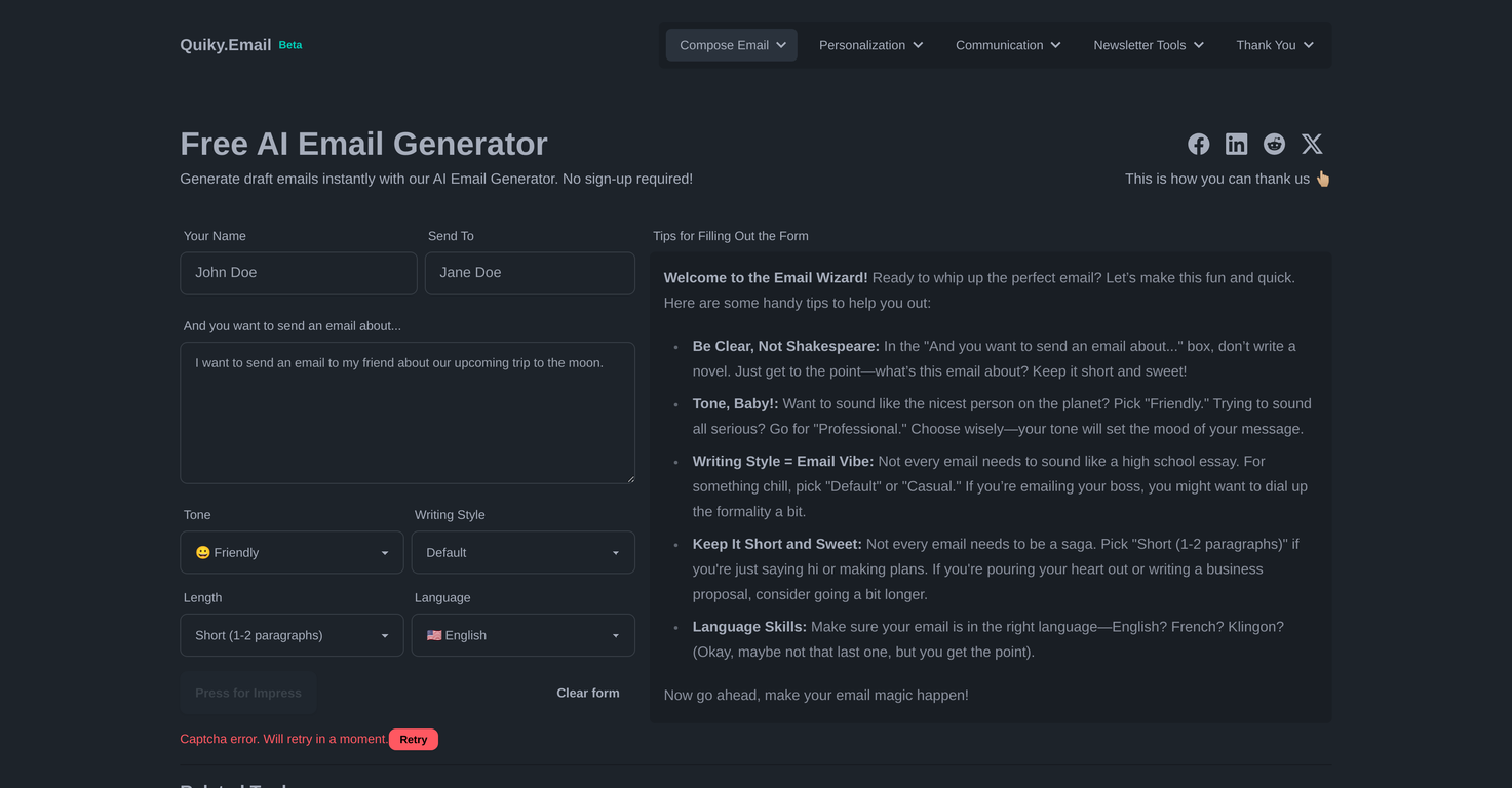 Free AI Email Generator screenshot