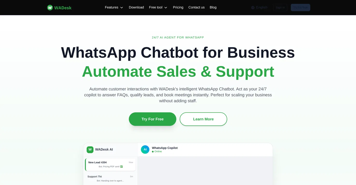 WADesk WhatsApp Chatbot screenshot