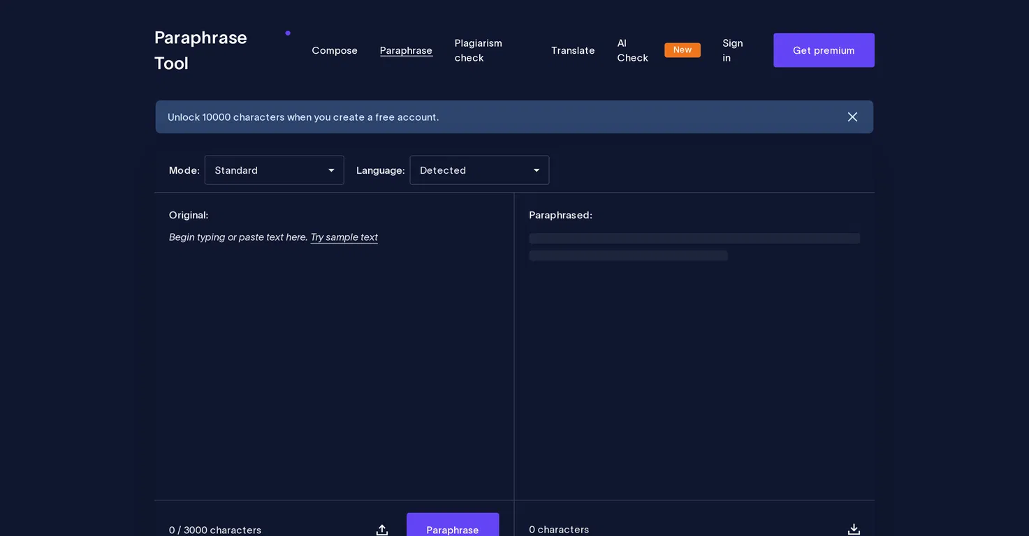 Paraphrase Tool screenshot