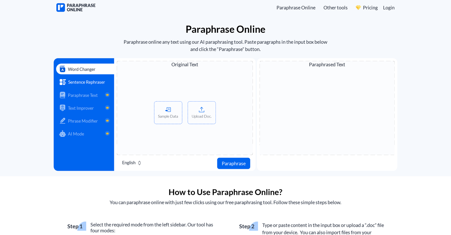 Paraphrase Online screenshot