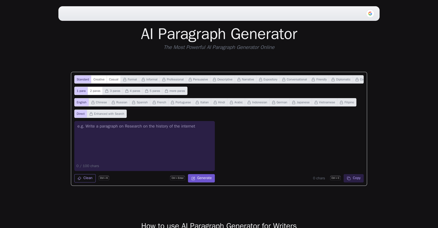 AI Paragraph Generator screenshot
