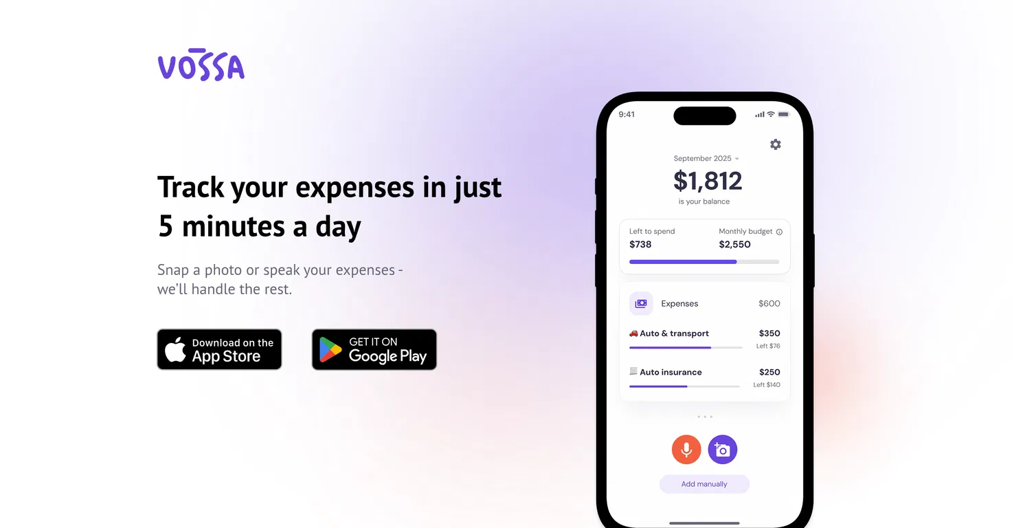 Vossa: AI expense tracker screenshot