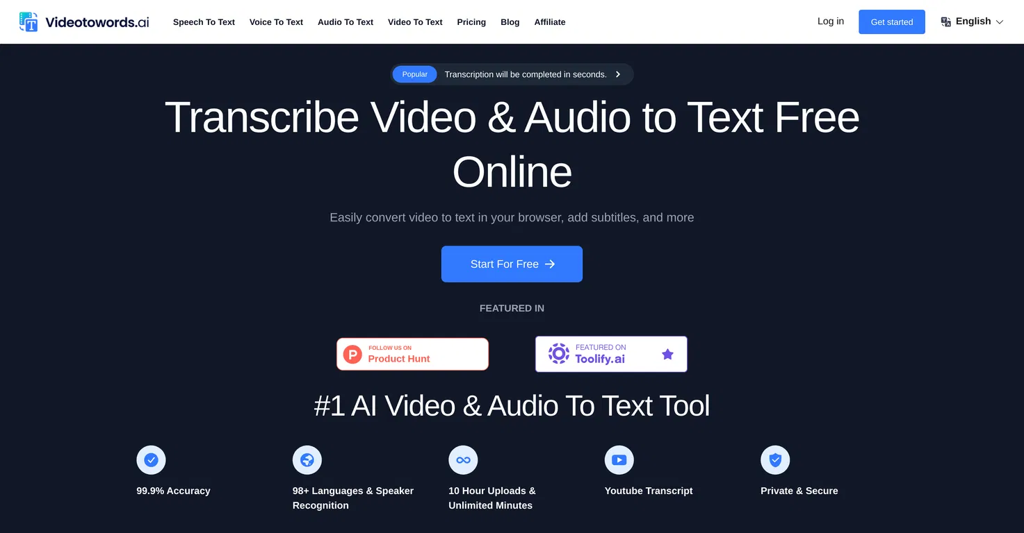 Videotowords AI screenshot