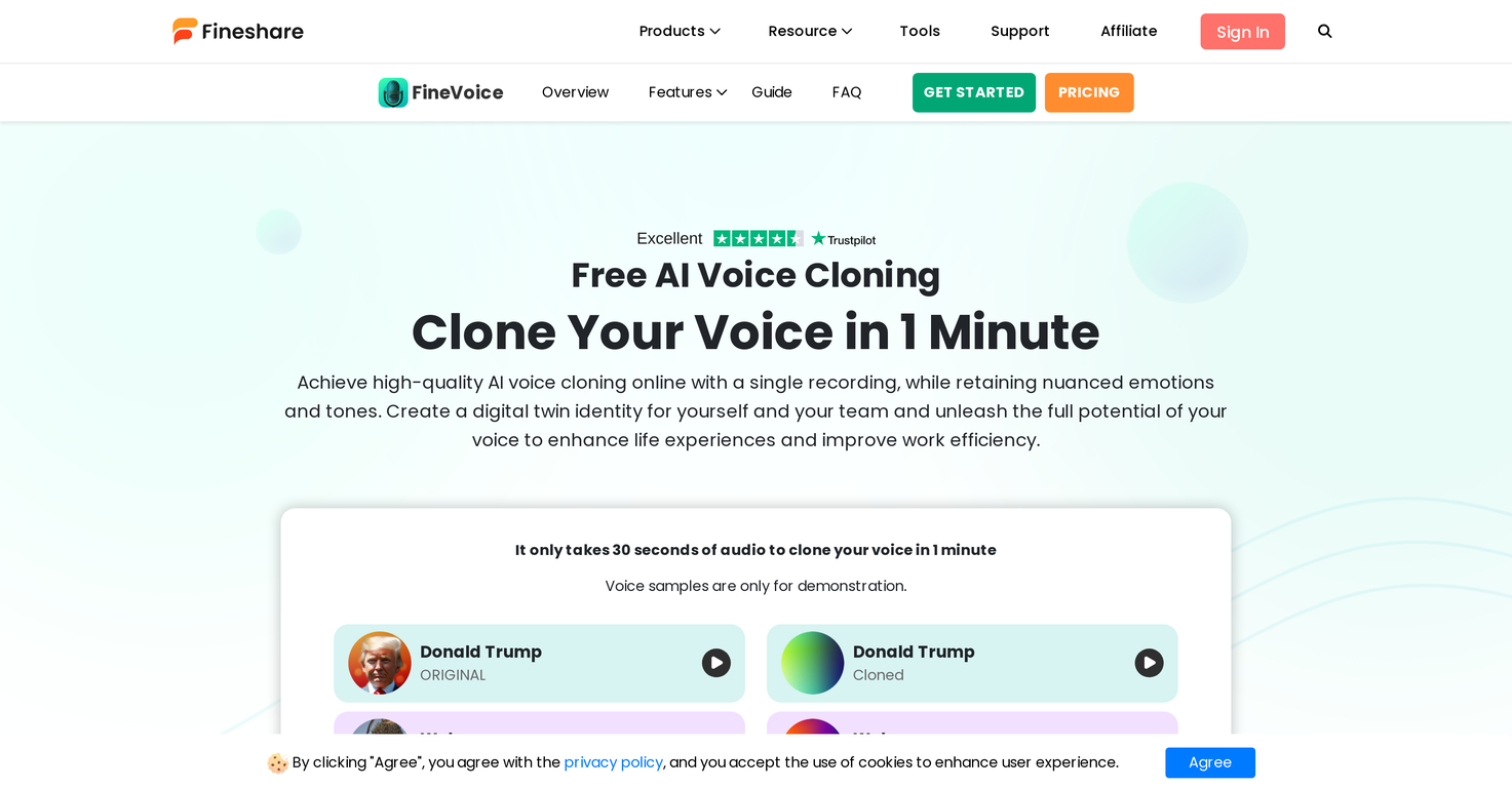 FineVoice AI Voice Cloning screenshot