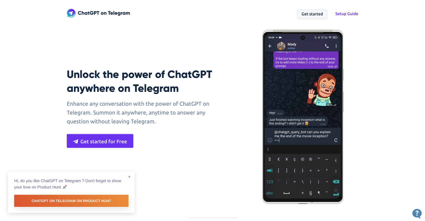 ChatGPT on Telegram screenshot