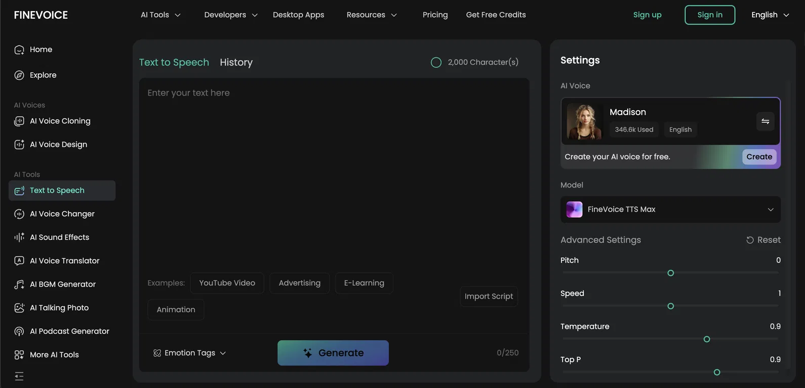 FineVoice Text to Speech screenshot