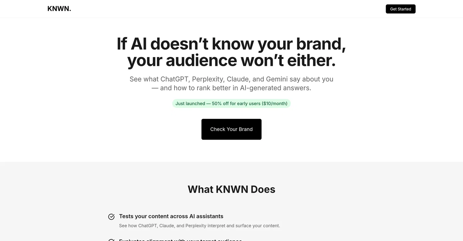KNWN – AI Visibility & Traffic Analytics screenshot