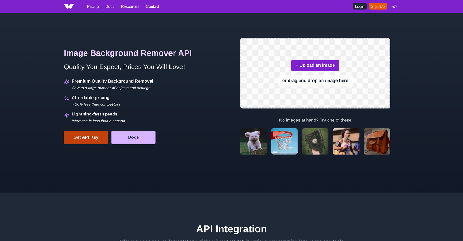 withoutBG API screenshot