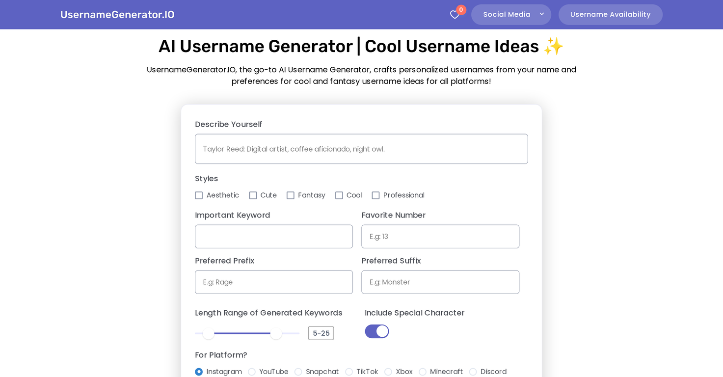 UsernameGenerator screenshot