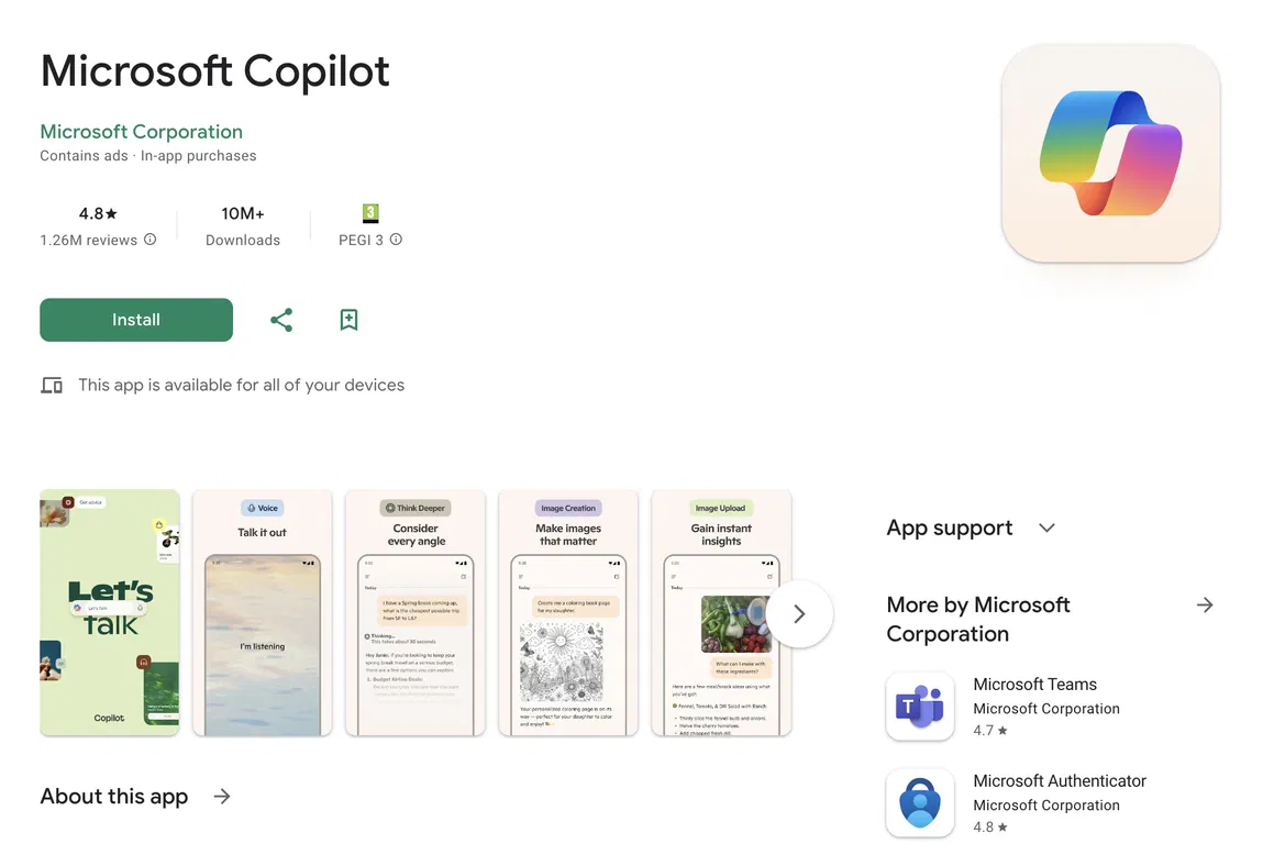 Microsoft Copilot for Android screenshot