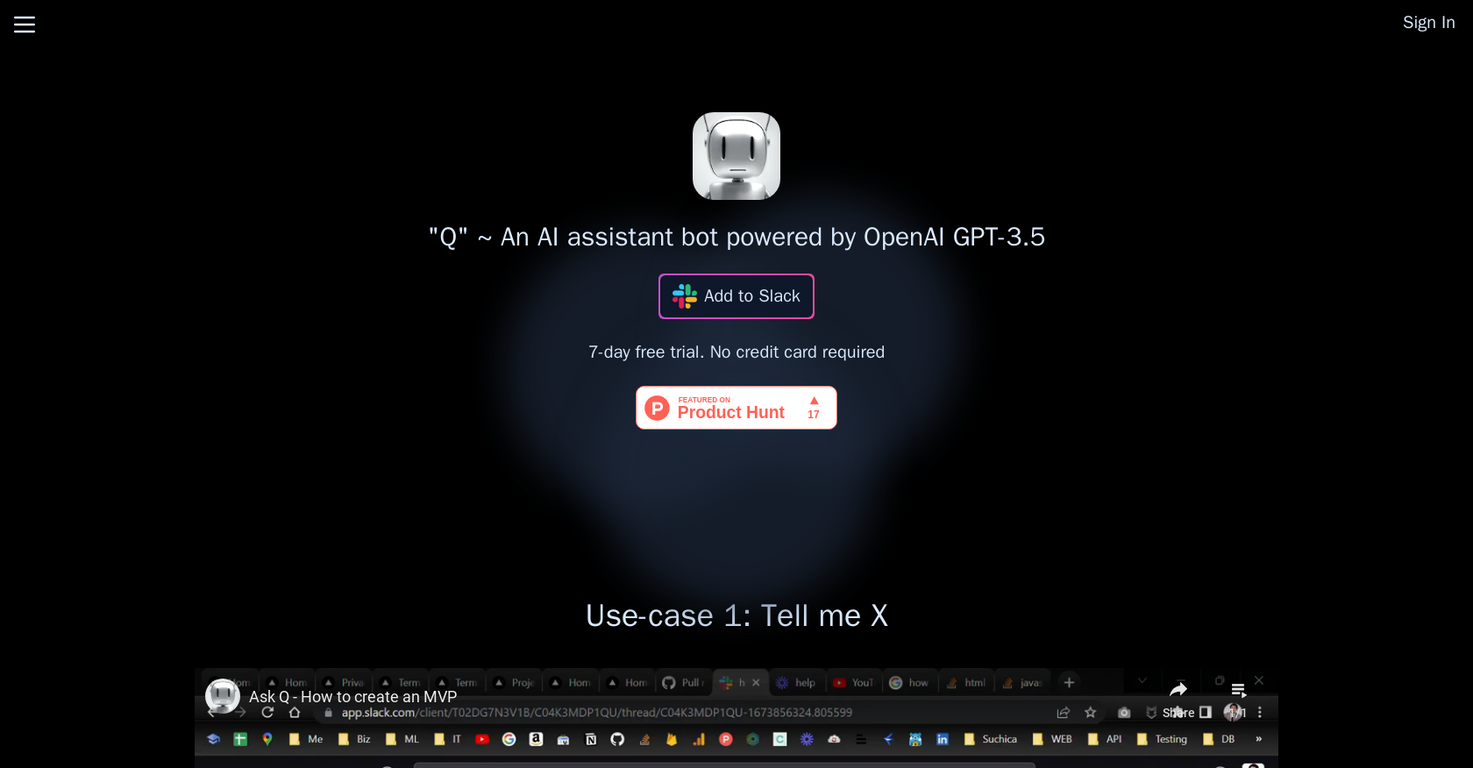 Q Slack Chatbot screenshot