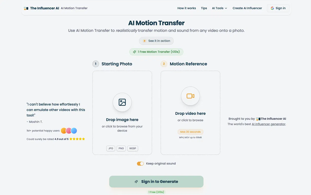 AI Motion Transfer by The Influencer AI screenshot