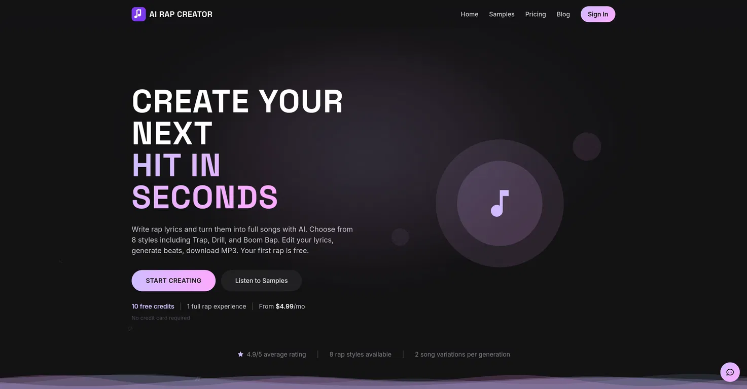 AI Rap Creator.com screenshot
