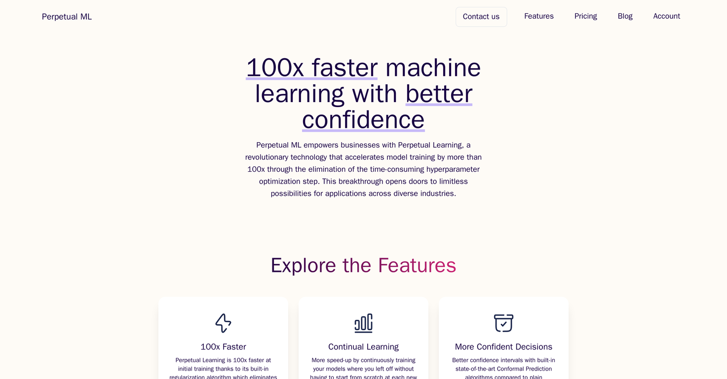 Perpetual ML screenshot