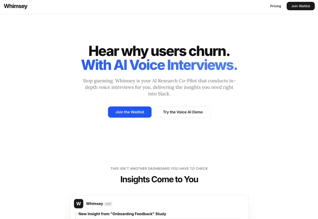 Whimsey: AI User Feedback for Product Teams screenshot