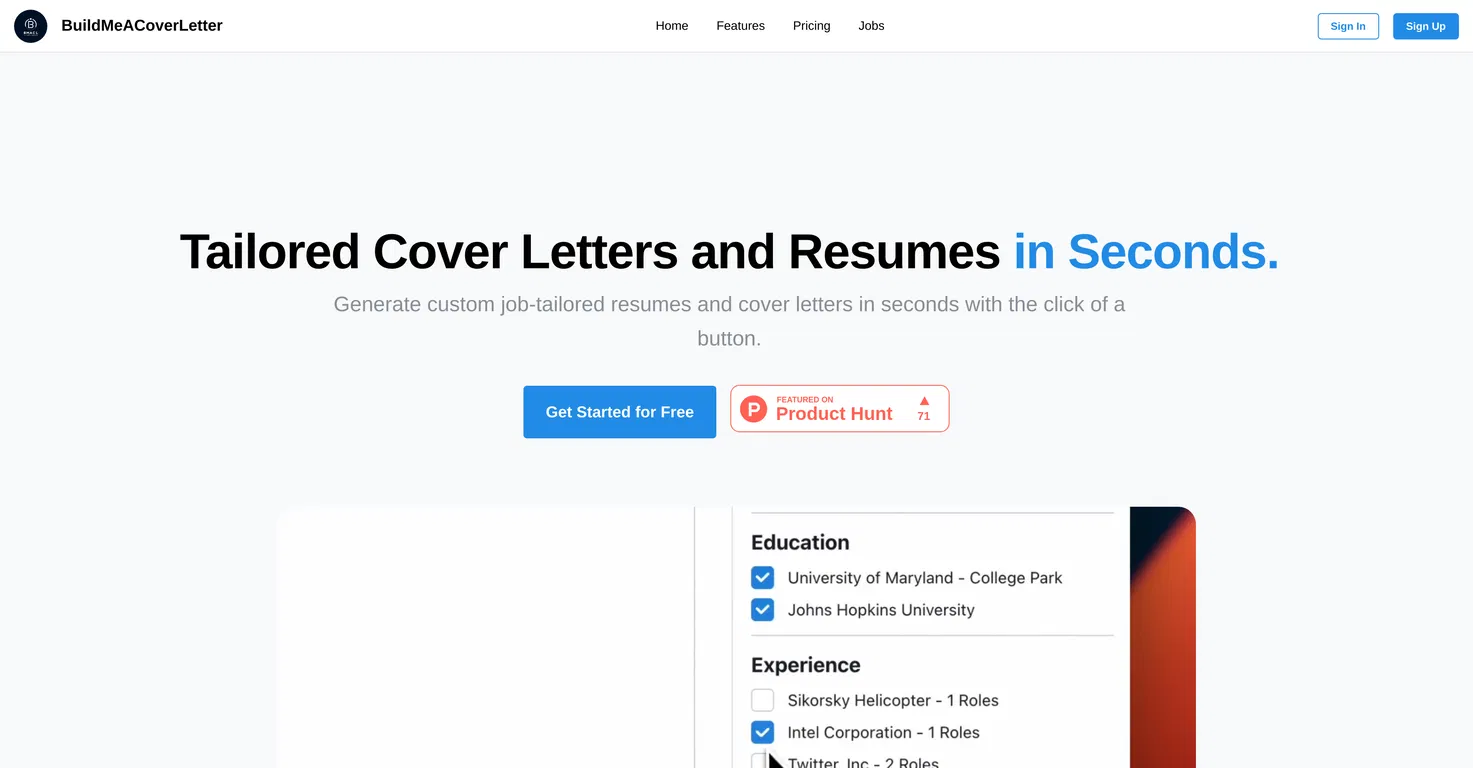 BuildMeACoverLetter screenshot