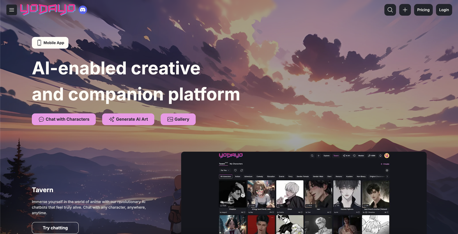 Yodayo screenshot