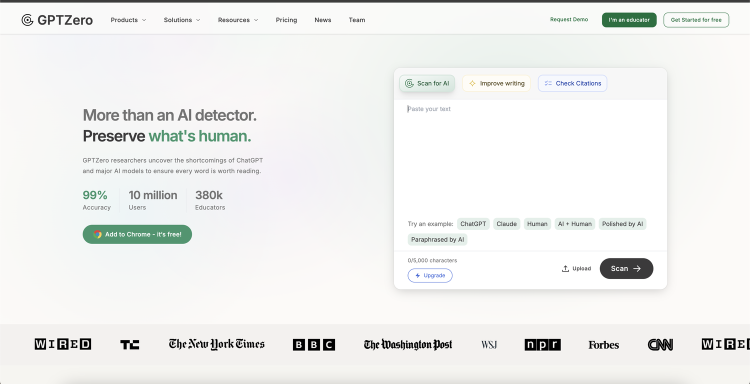 GPTZero screenshot