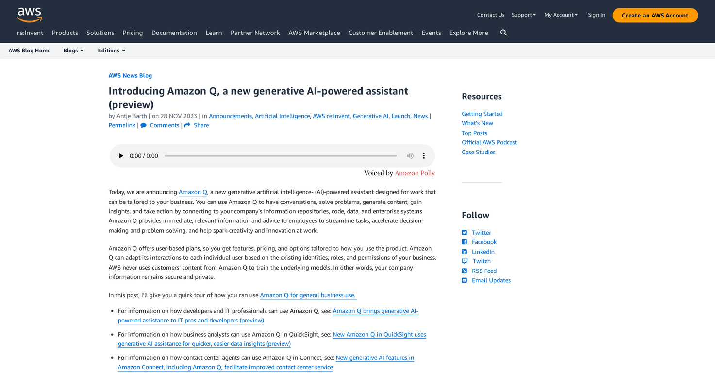 Amazon Q screenshot