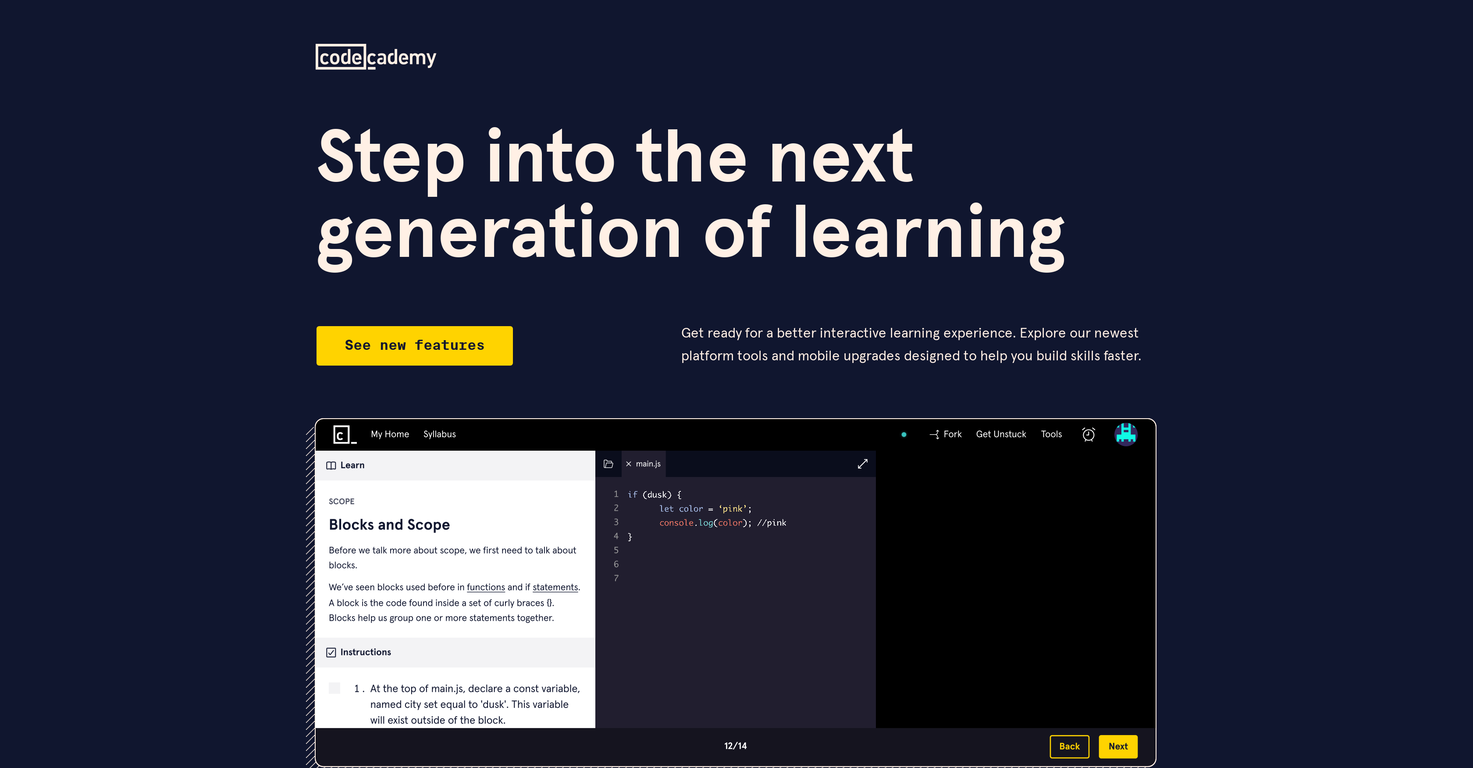 Codecademy AI Learning Tools screenshot