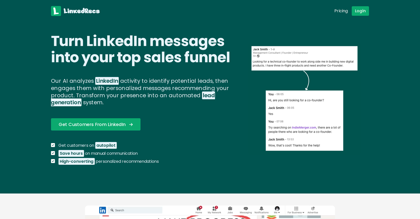 LinkedRecs screenshot