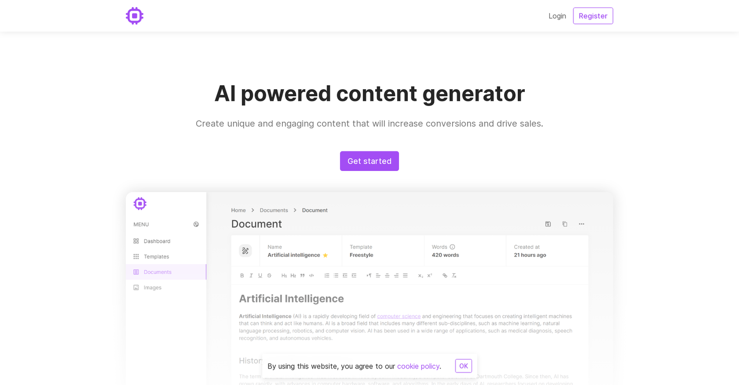 AI powered content generator screenshot