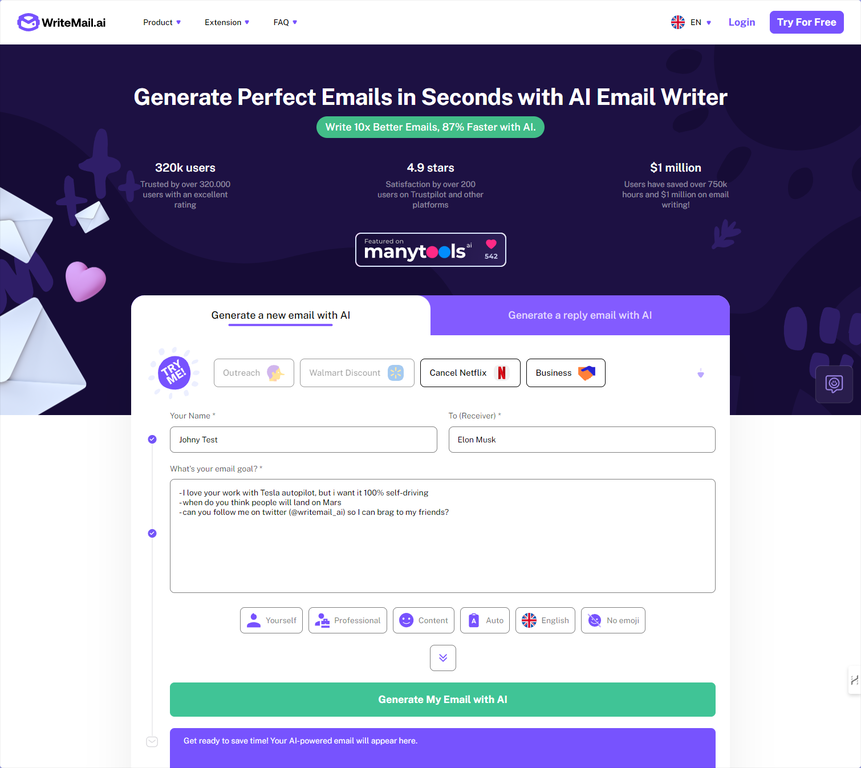 WriteMail.ai screenshot