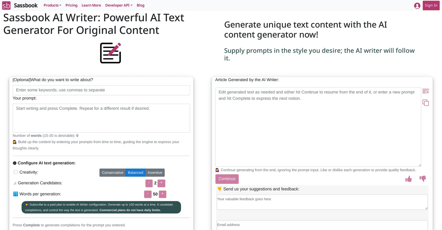 Sassbook AI Writer screenshot