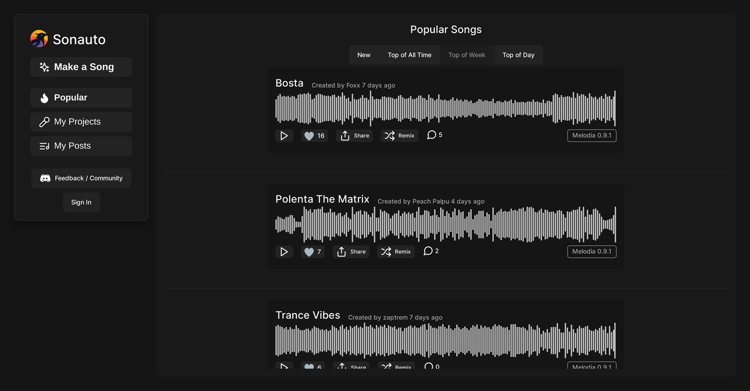 Sonauto Platform screenshot