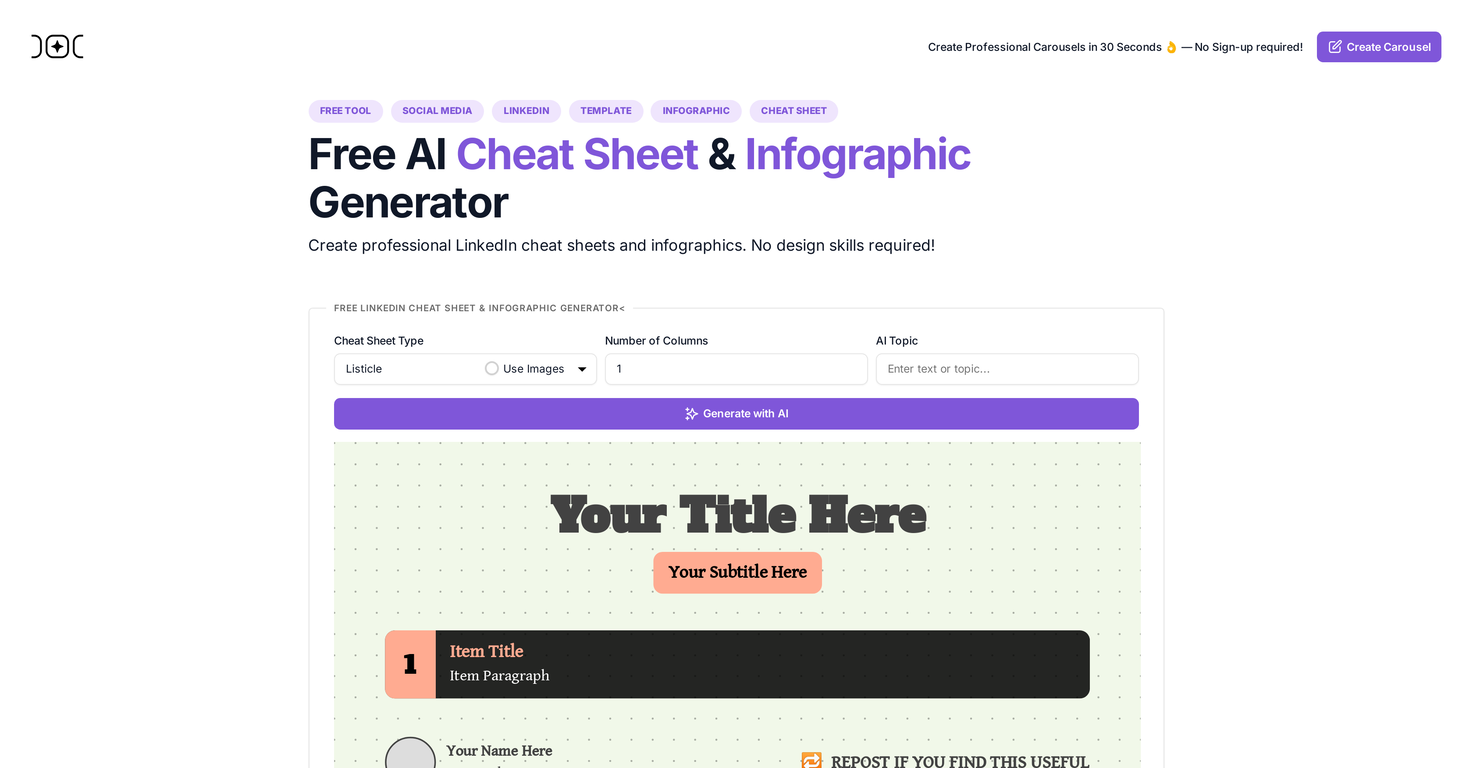 AI Carousels Cheat Sheets screenshot