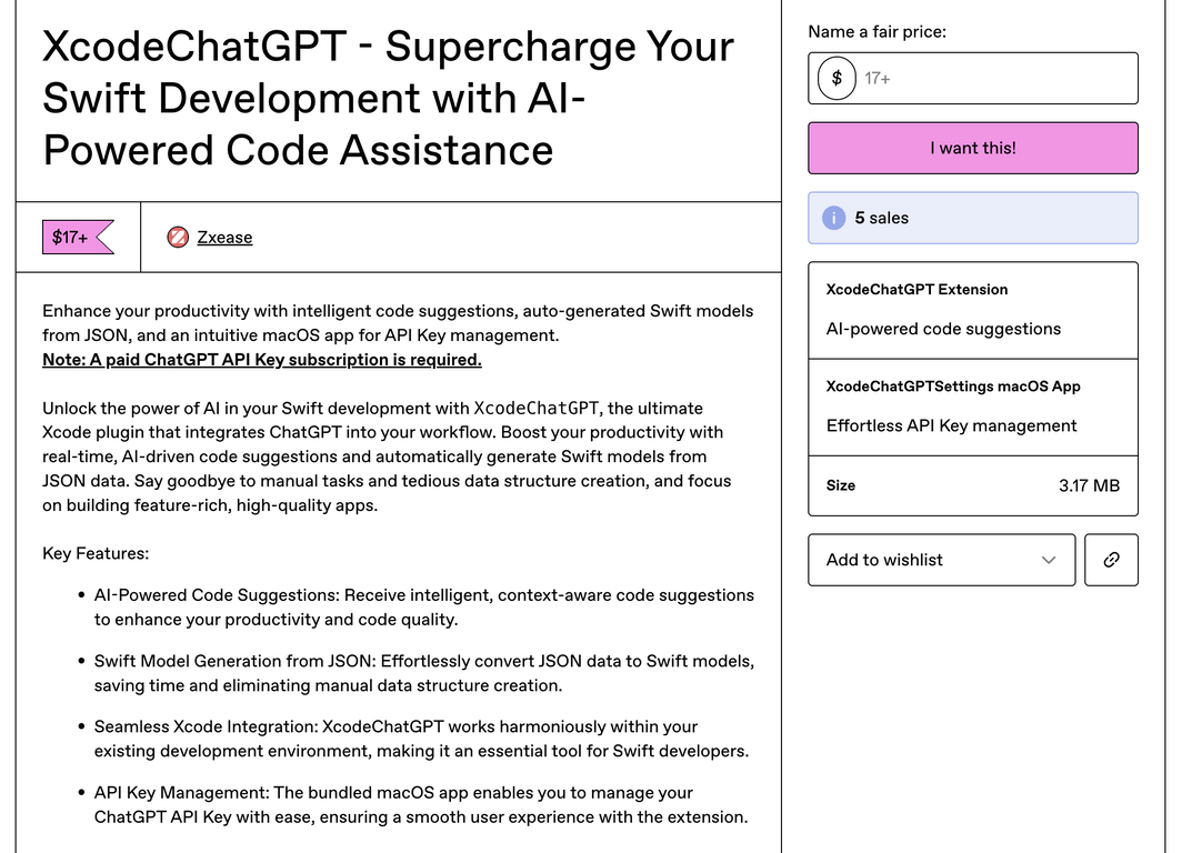 XcodeChatGPT screenshot