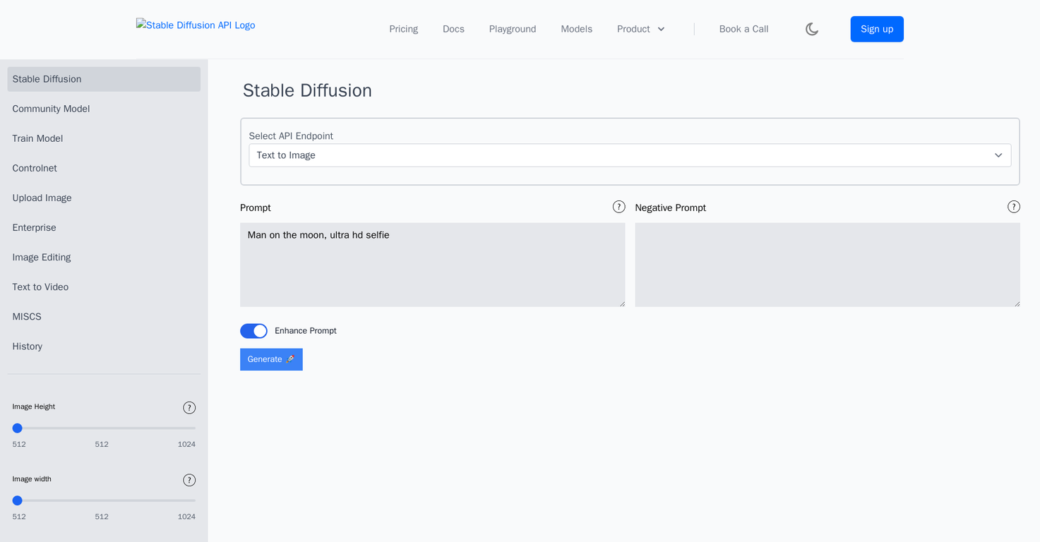 Stable Diffusion API screenshot
