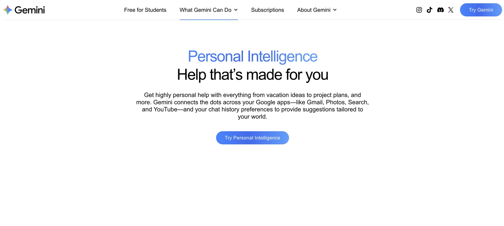 Gemini Personal Intelligence screenshot