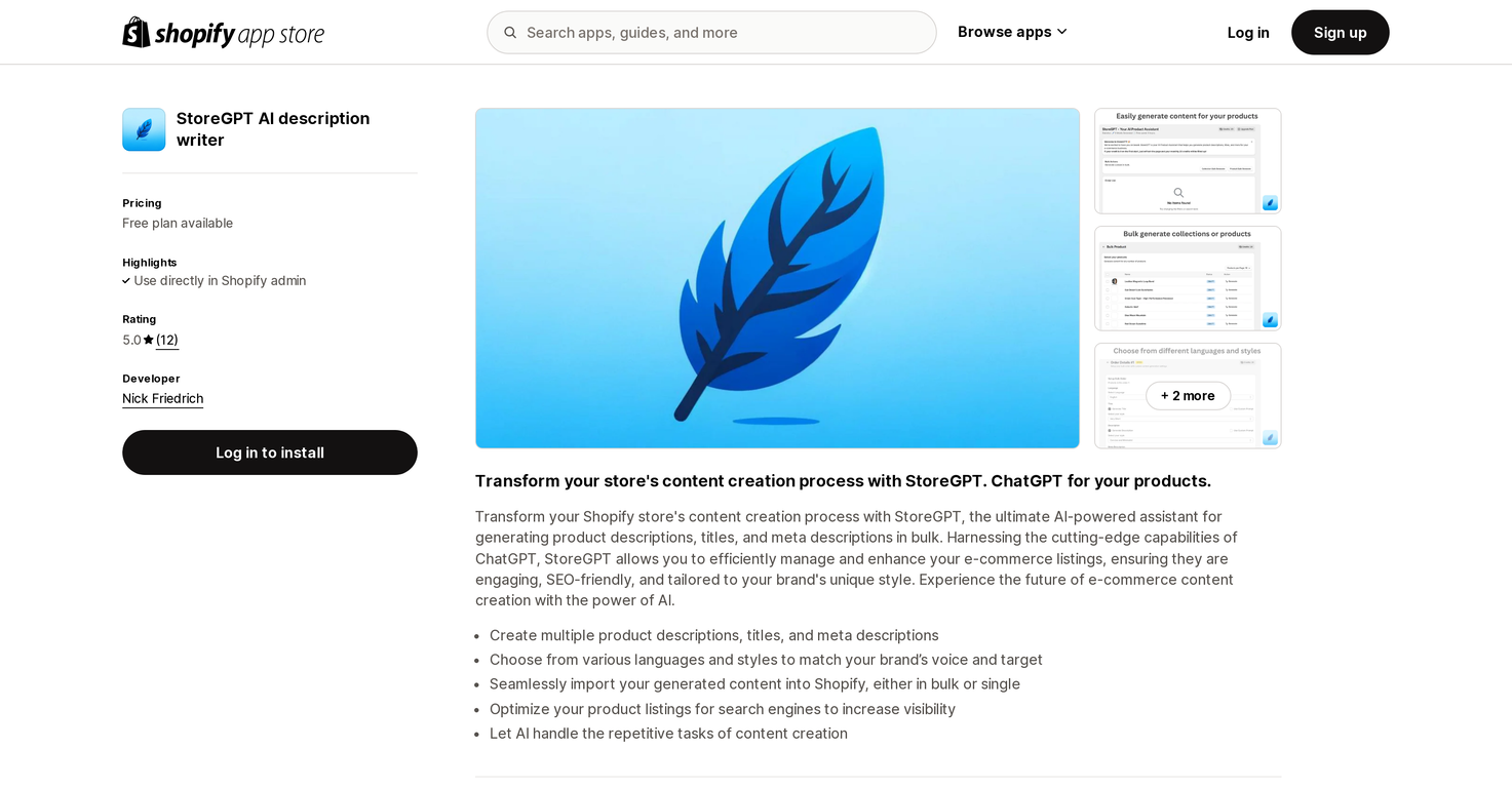StoreGPT AI Description Writer screenshot