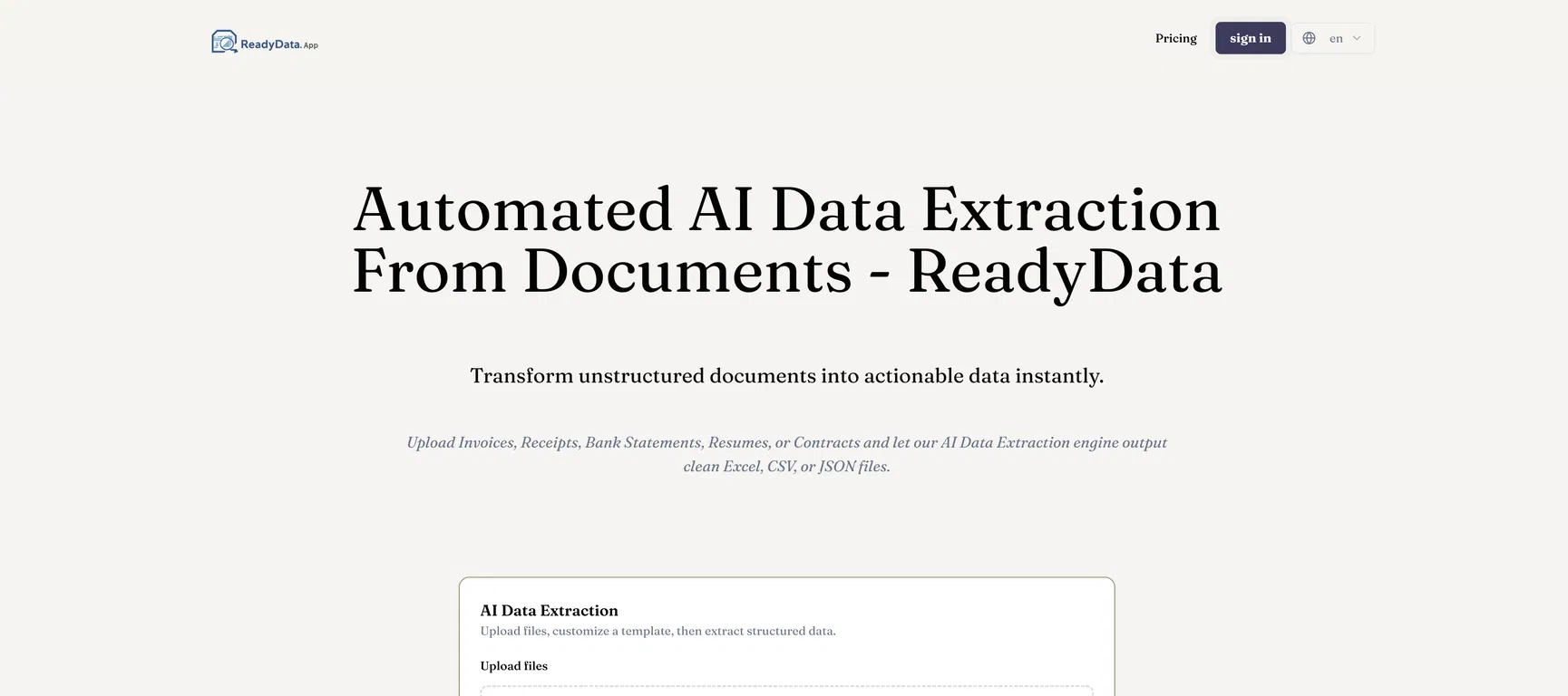 ReadyData - AI Data Extraction screenshot