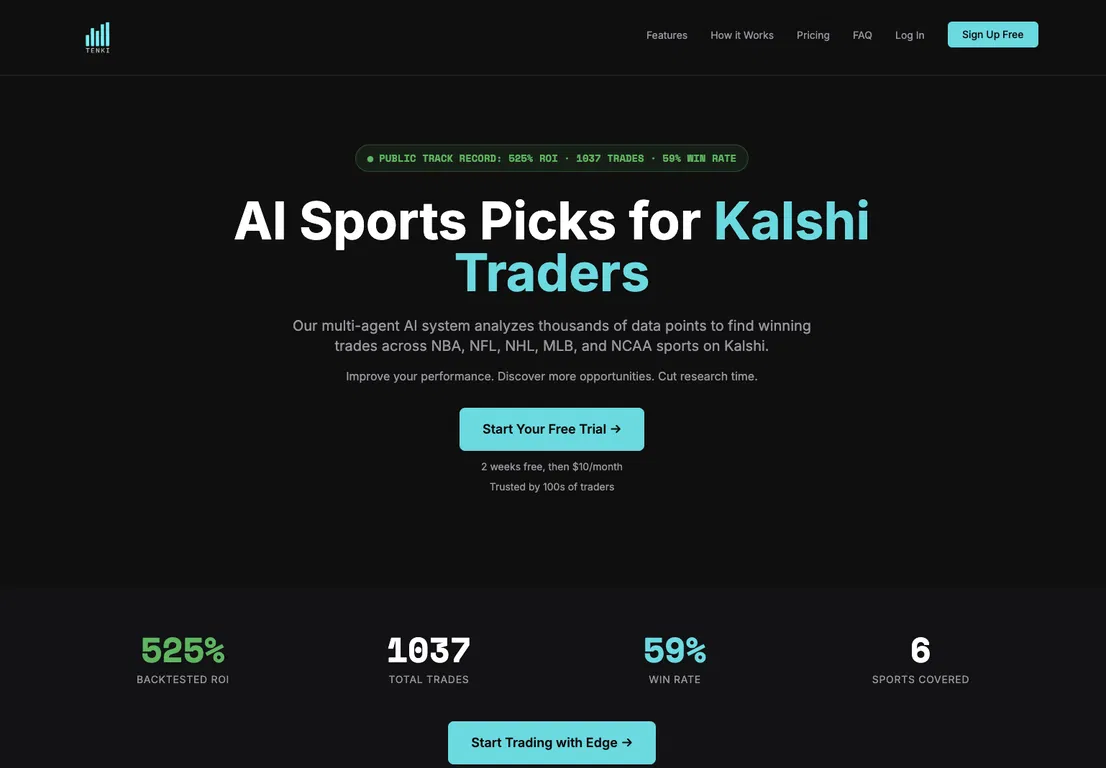 Tenki: AI Sports Picks for Kalshi Traders screenshot