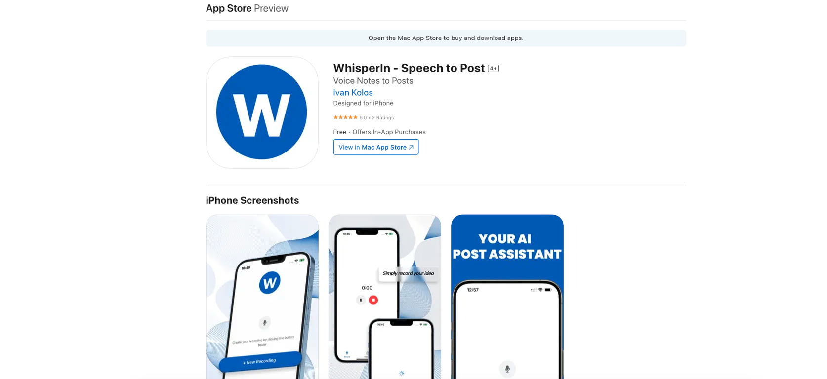 WhisperIn - Speech to Post screenshot