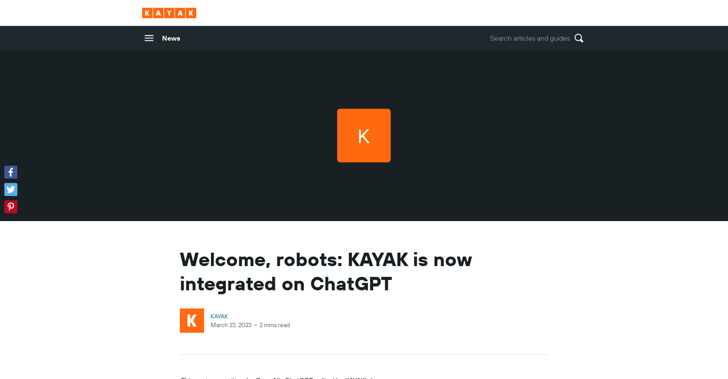 Kayak ChatGPT plugin screenshot