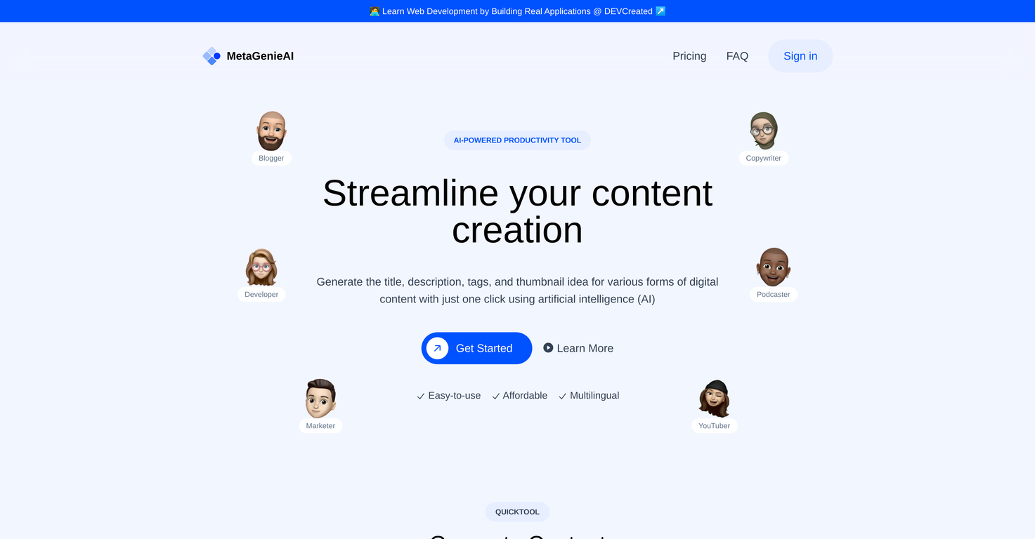 Metagenieai screenshot