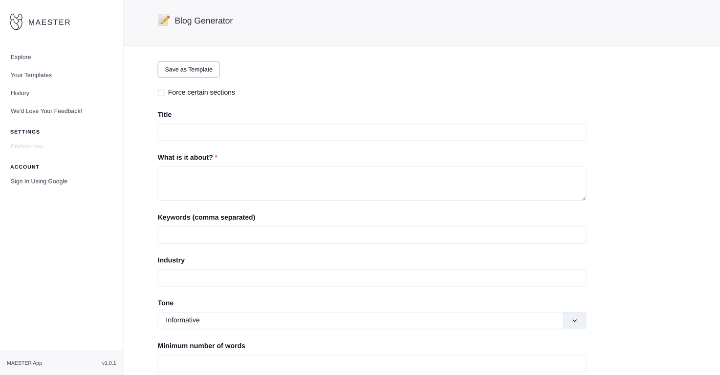 Maester blog creator screenshot