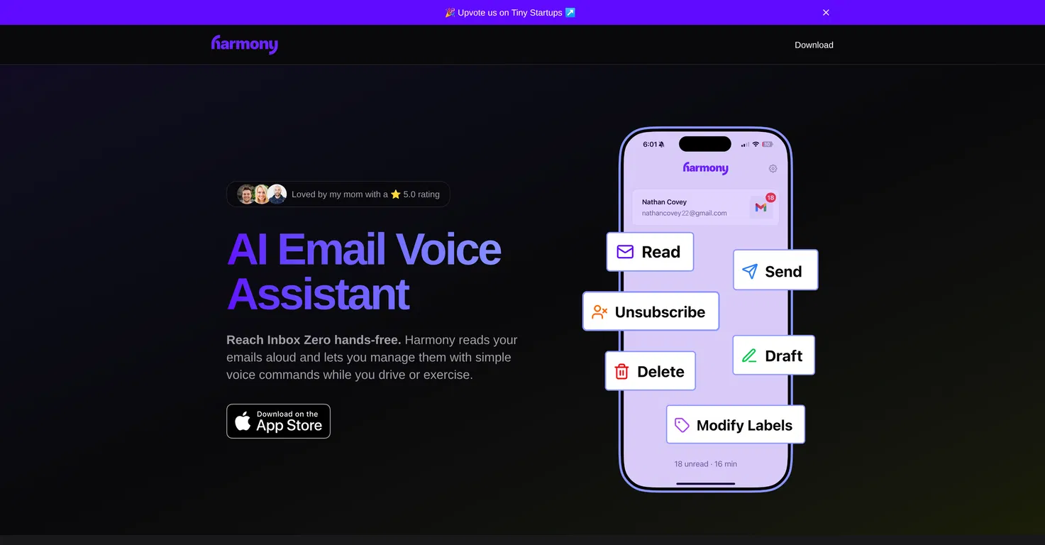 Harmony AI Email Voice Assistant screenshot